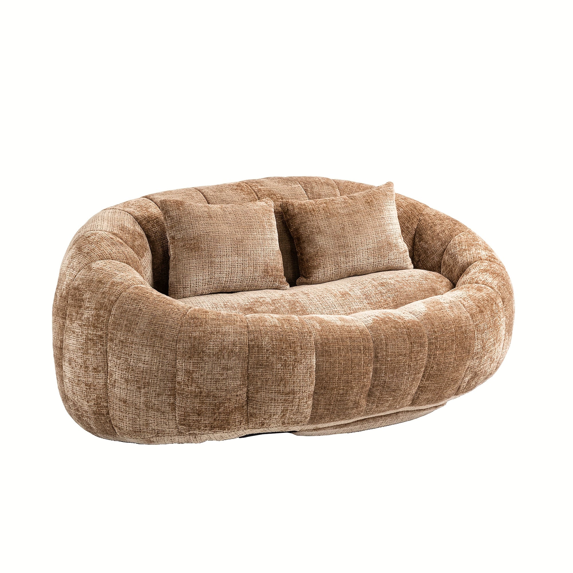 Oval Padded 2 Seats Beanbag Chairs, Upholstered Bean Bag Couch With 2 Pillows & Wrap-Around Backrest, Gaming Loveseat Sofa, Chenille Fabric Lazy Floor Beanbag-Chair
