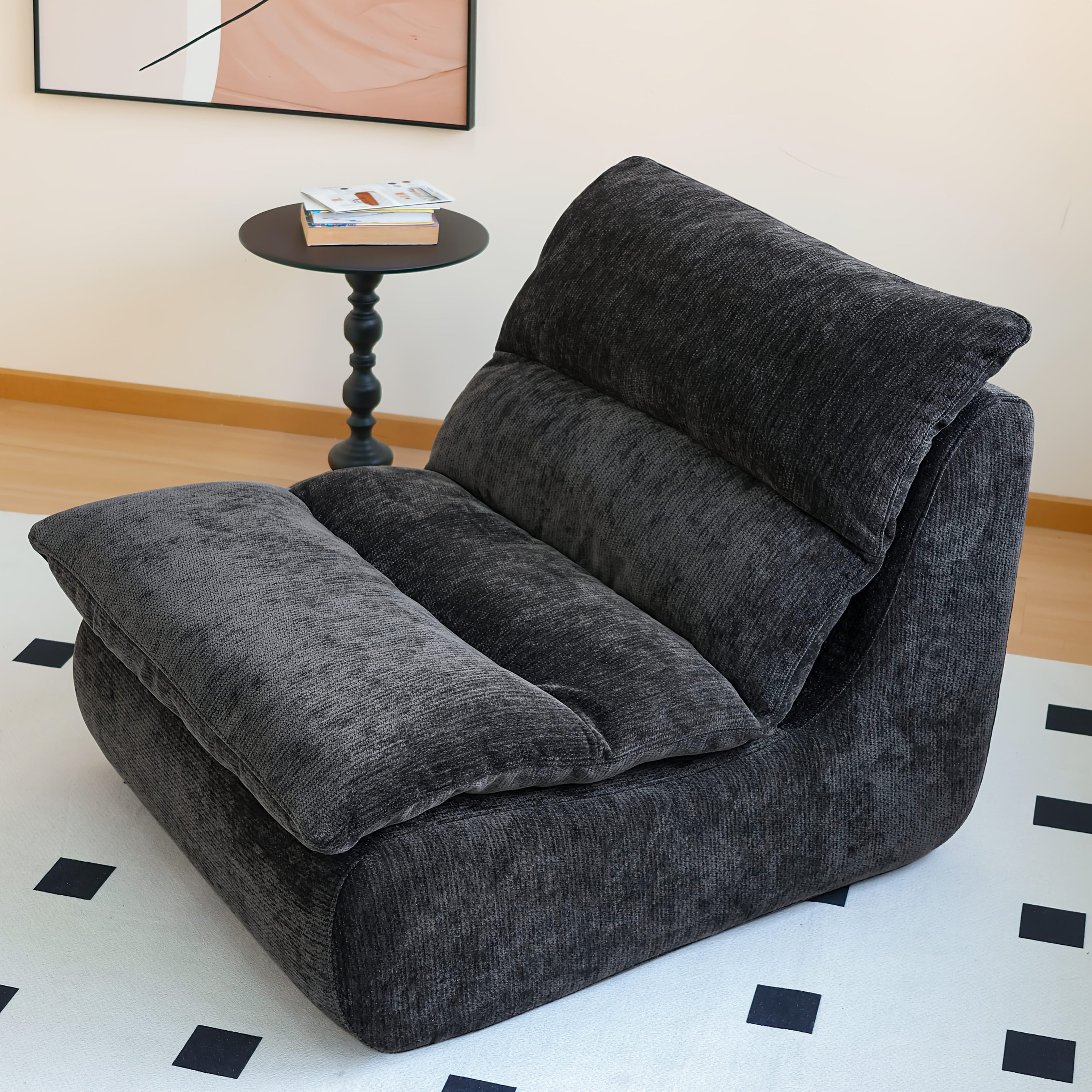 1pc, Lazy Sofa With Cushion Sofa, Small Living Room, Leisure Chair, Cream Small Sofa, Single Person