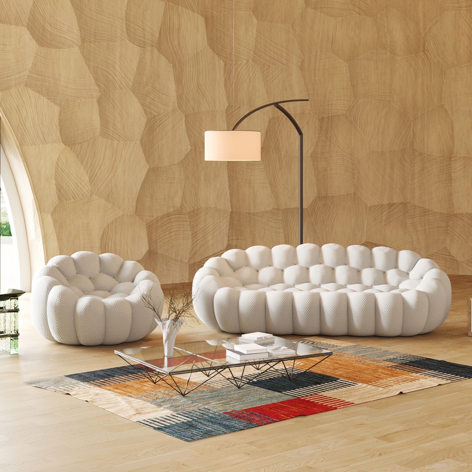 Modern Oversized Bean Bag Sofa with Ottoman - 3D Knitted Fabric, Orange, Football-Shaped Design, No Assembly Required, 700 lbs Load Capacity, Perfect for Contemporary Living Rooms, Sofa for Living Room