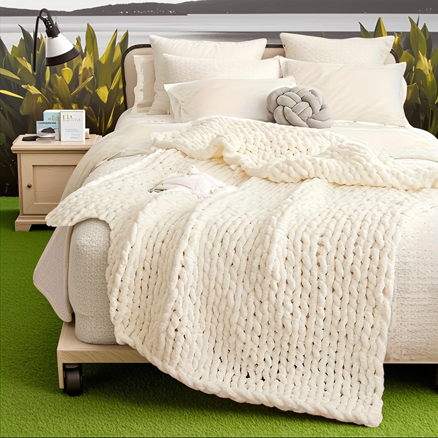 Extra Large 50x60 Inches Thick Knitted Blanket - Heavy Duty All-Season Soft Indoor\u002FOutdoor Throw for Camping, Home, Sofa, Bed - Machine Washable Cozy Blanket for Christmas, Mother's Day, Thanksgiving Gifts - Non-Electric Warmth, Camping Warmth, Decor