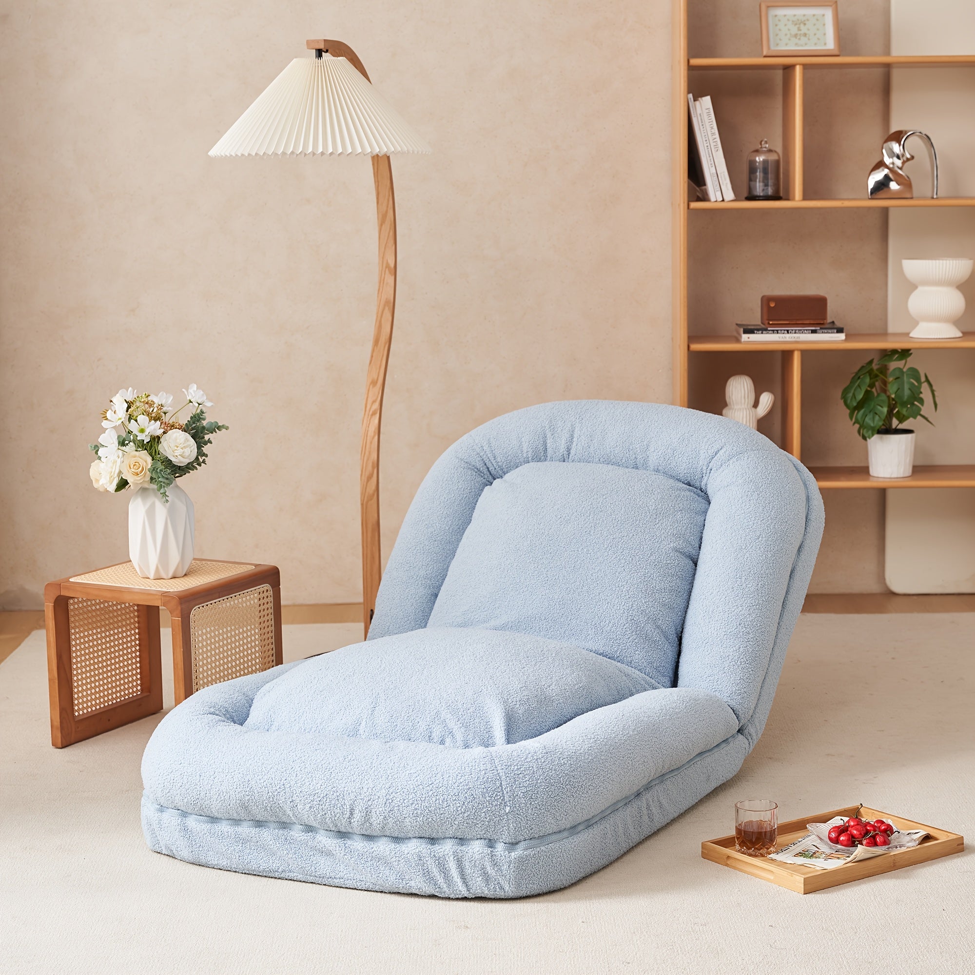 Ergonomic Tri-fold Sofa Bed Ultra Comfortable Adjustable Floor Chair With Soft Fabric, Perfect For Relaxing, Reading Or Napping, Space Saving Sofa Bed For Office Study Room Living Room Bedroom, Beige