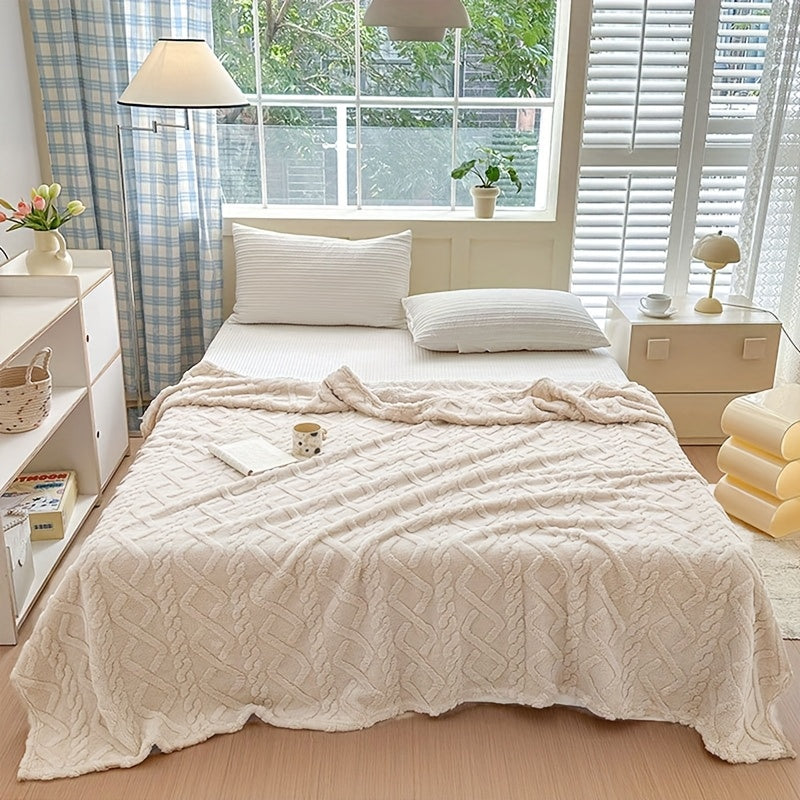 1pc Extra Thick Plush Fleece Blanket - Ultra Soft Luxury Bedspread\u002FThrow - All-Season Couch, Bed, Travel - Beige, Brown, Gray, Blue, Green, Pink, Black, White, - Elegant Home Decor in Neutral Tones - Cozy Warmth for Modern Interiors - Lamb Fleece wit