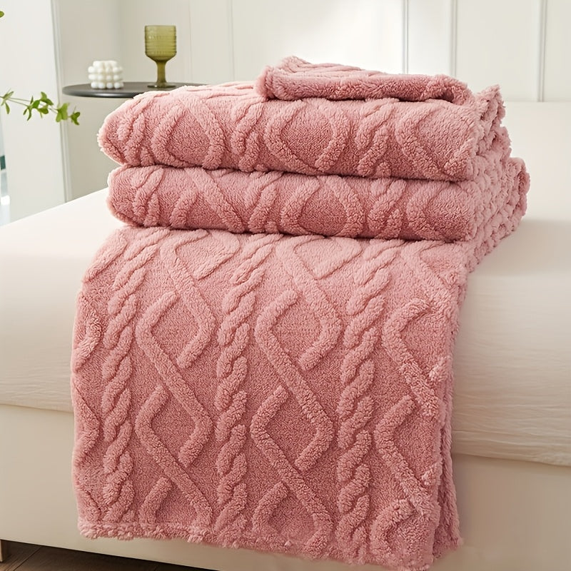 1pc Lamb Fleece Blanket - Plush Thick Warm All-Season Soft Green Flannel Throw with 3D Fashionable Design, Multifunctional for Bed, Couch & Travel, Luxury French Style Cozy Bedding in Muted Green Tones (Beige, Blue, Pink, Grey, White, Black) - Durable & E