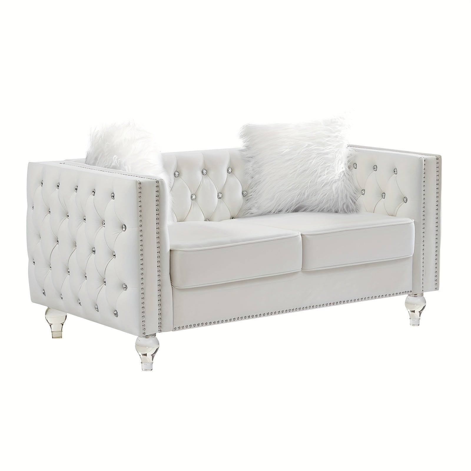 Velvet Loveseat Sofa 59 Inch Jeweled Buttons Tufted Loveseat with Acrylic Crystal Legs And 2 Pillows Modern Furniture for Living Room, Bedroom