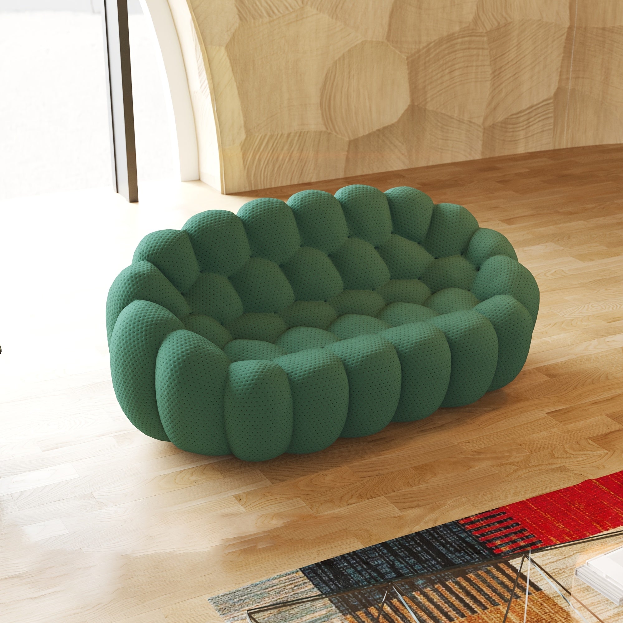 Modern Oversized Bean Bag Sofa with Ottoman - 3D Knitted Fabric, Orange, Football-Shaped Design, No Assembly Required, 700 lbs Load Capacity, Perfect for Contemporary Living Rooms, Sofa for Living Room