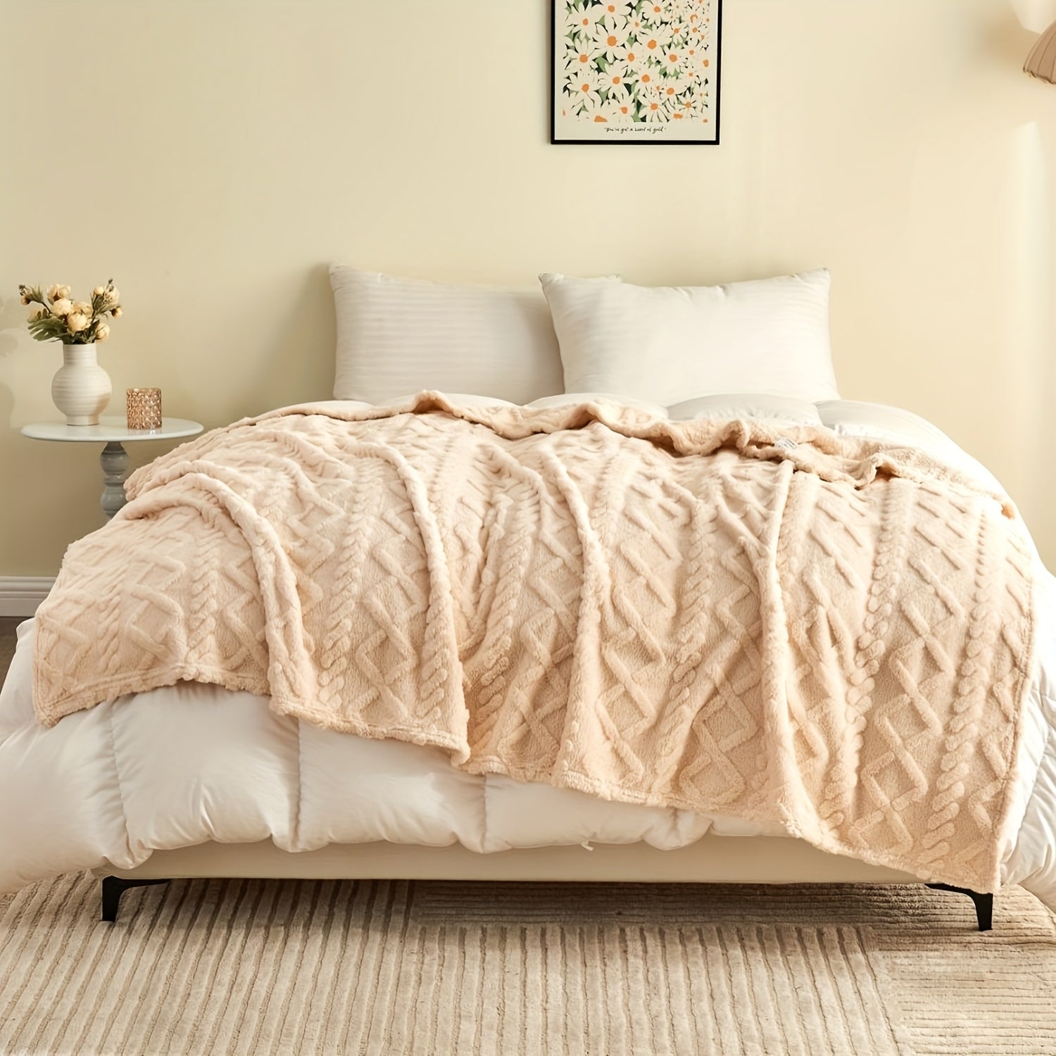 Ultra-Soft Diamond Jacquard Brushed Fleece - Cozy, Thick Plush With 3D Design | Versatile For Bed, Couch, Travel | Machine Washable | All-Season Comfort, Air Conditioning, Flannel, Multifunctional