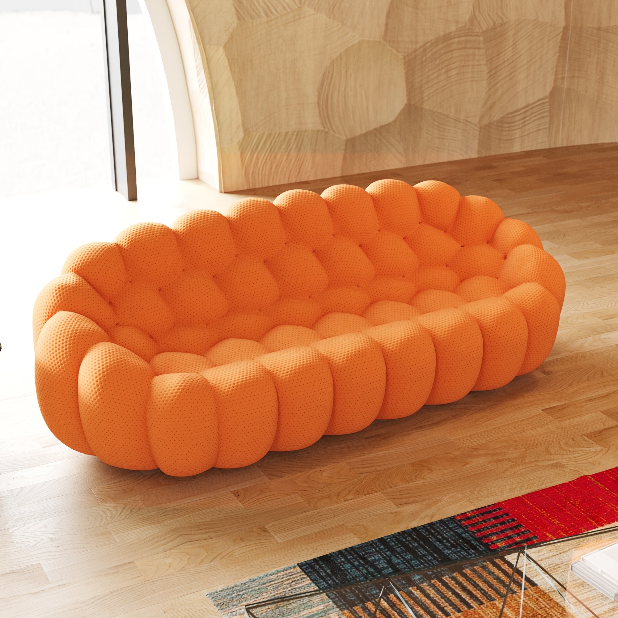 Modern Oversized Bean Bag Sofa with Ottoman - 3D Knitted Fabric, Orange, Football-Shaped Design, No Assembly Required, 700 lbs Load Capacity, Perfect for Contemporary Living Rooms, Sofa for Living Room