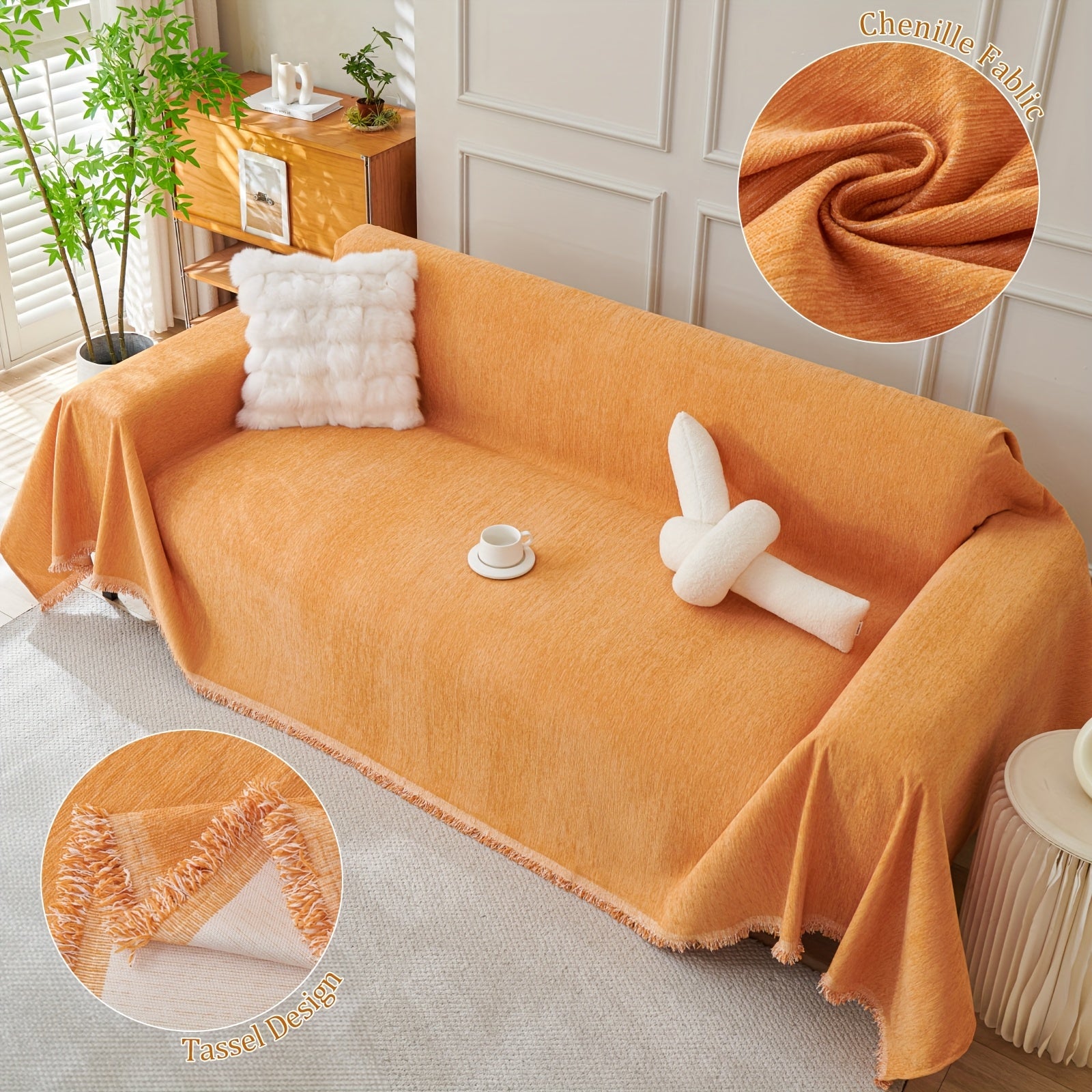 91 inch Widened Sofa Cover Chenille Couch Blanket Cover Protect from Scratch Machine Washable Furniture Protector