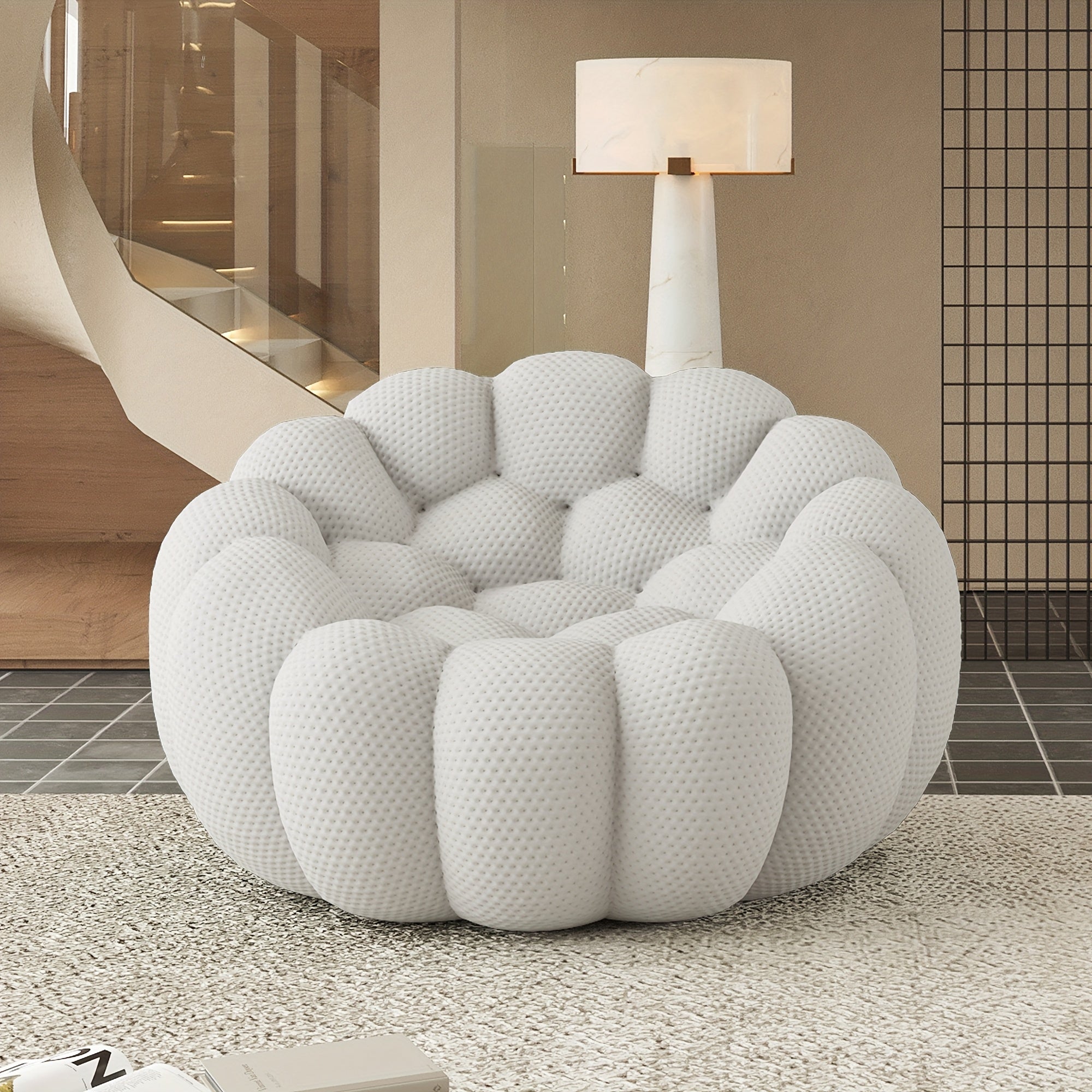 Comfy Upholstered Sofa, Mesh Fabric Floor Sofa, 3D Honeycomb Shape Modern Couch For Living Room, Office, Apartment