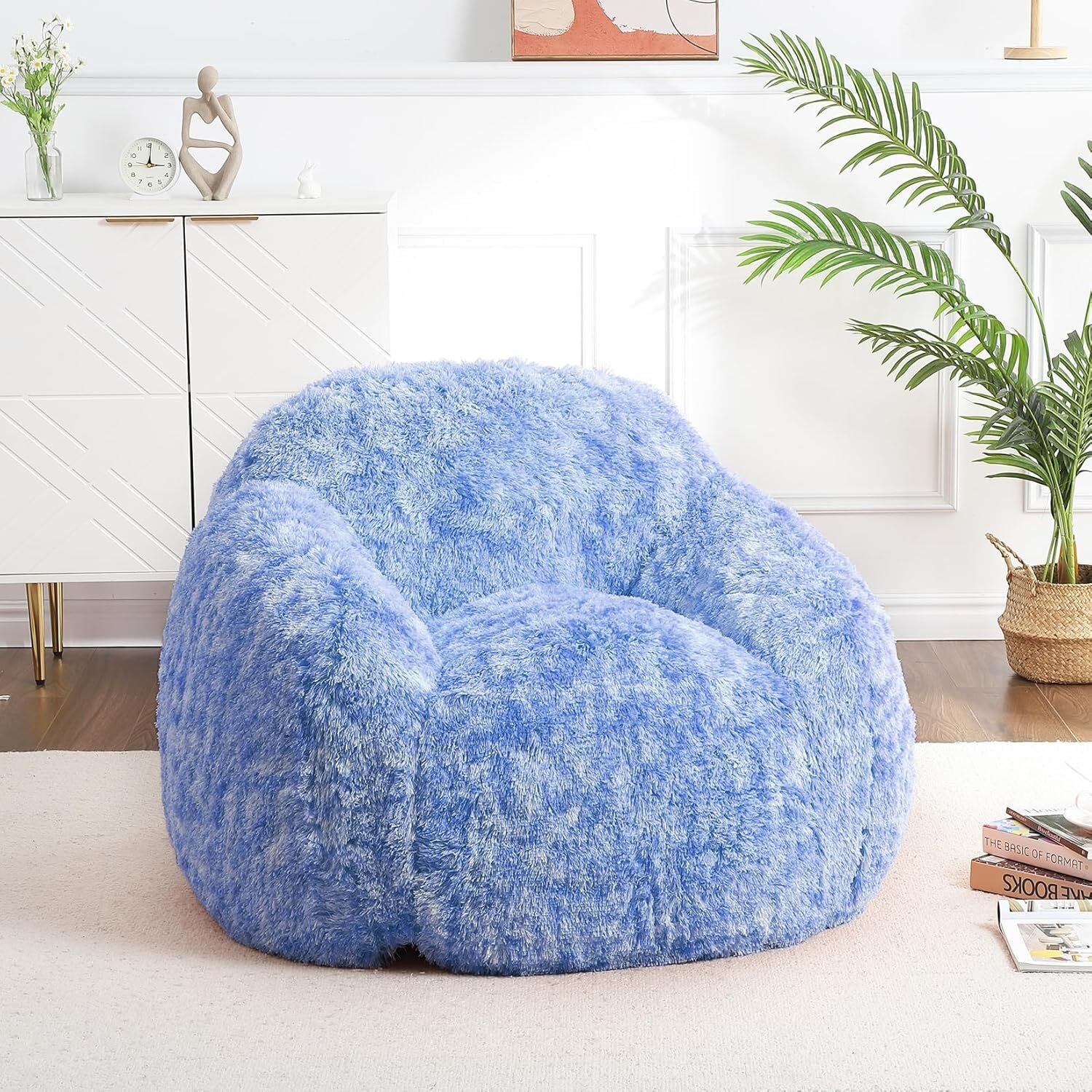 EuKer Bean Bag Chair, Plush Lazy Sofa High-Density Foam Floor Sofa with Armrest, Blue