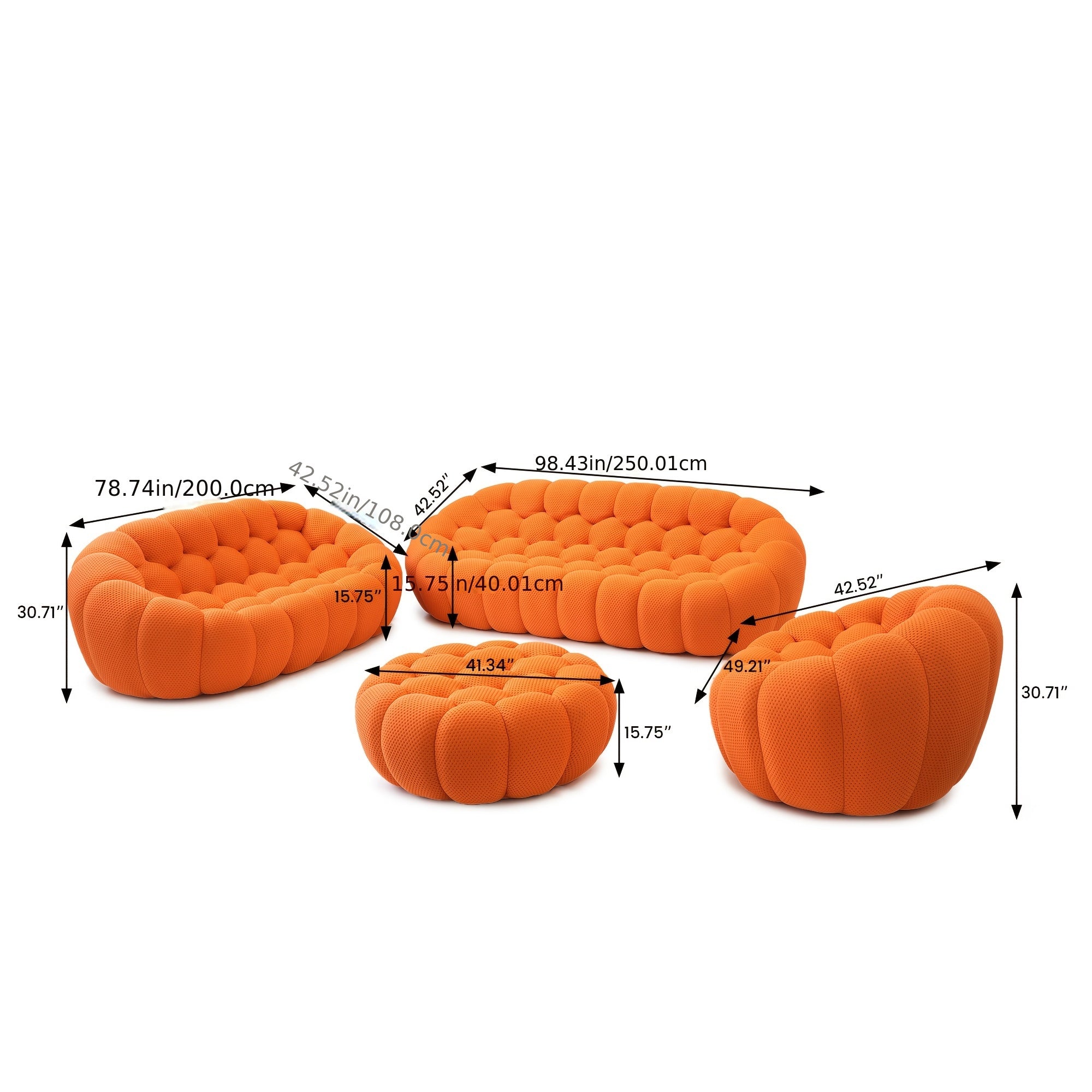 Modern Oversized Bean Bag Sofa with Ottoman - 3D Knitted Fabric, Orange, Football-Shaped Design, No Assembly Required, 700 lbs Load Capacity, Perfect for Contemporary Living Rooms, Sofa for Living Room