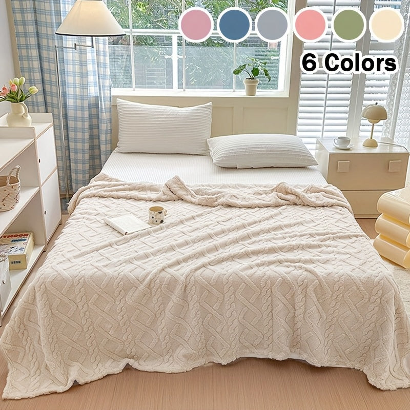 1pc Lamb Fleece Blanket - Plush Thick Warm All-Season Soft Green Flannel Throw with 3D Fashionable Design, Multifunctional for Bed, Couch & Travel, Luxury French Style Cozy Bedding in Muted Green Tones (Beige, Blue, Pink, Grey, White, Black) - Durable & E