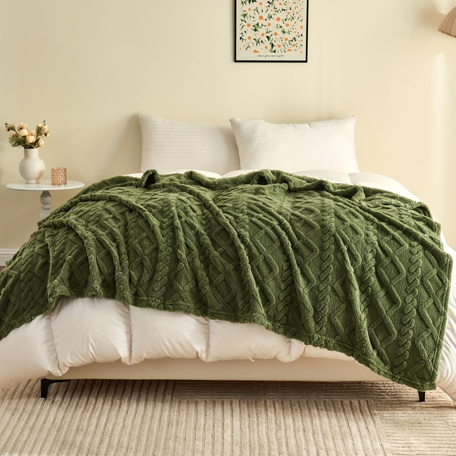 Ultra-Soft Diamond Jacquard Brushed Fleece - Cozy, Thick Plush With 3D Design | Versatile For Bed, Couch, Travel | Machine Washable | All-Season Comfort, Air Conditioning, Flannel, Multifunctional