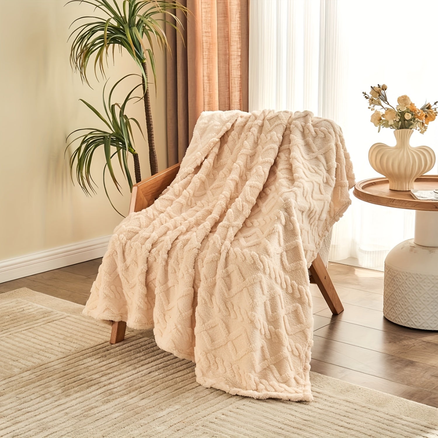 Ultra-Soft Diamond Jacquard Brushed Fleece - Cozy, Thick Plush With 3D Design | Versatile For Bed, Couch, Travel | Machine Washable | All-Season Comfort, Air Conditioning, Flannel, Multifunctional