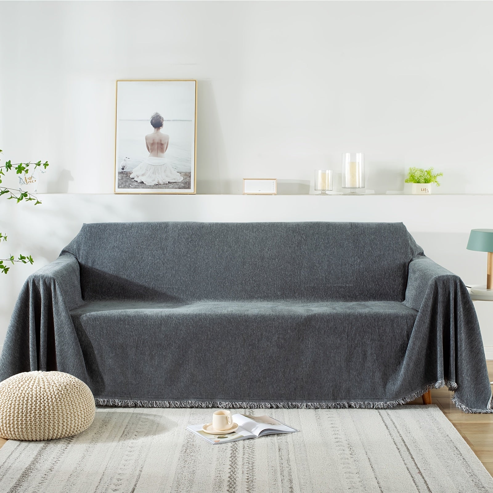 91 inch Widened Sofa Cover Chenille Couch Blanket Cover Protect from Scratch Machine Washable Furniture Protector