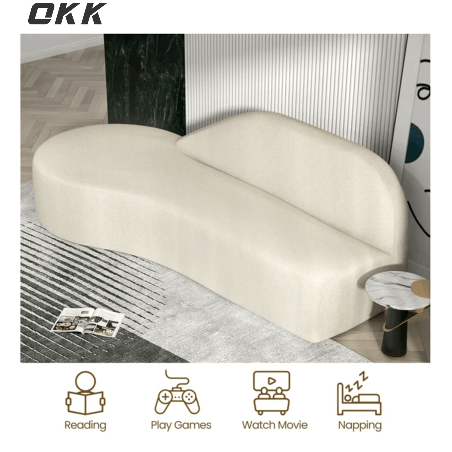 Modern Curved Sectional Sofa - Plush Cream Luxury Couch, Extra Comfort Large Loveseat with Storage, Minimalist Design for Small Space, Living Room, Apartment, and Home Theater