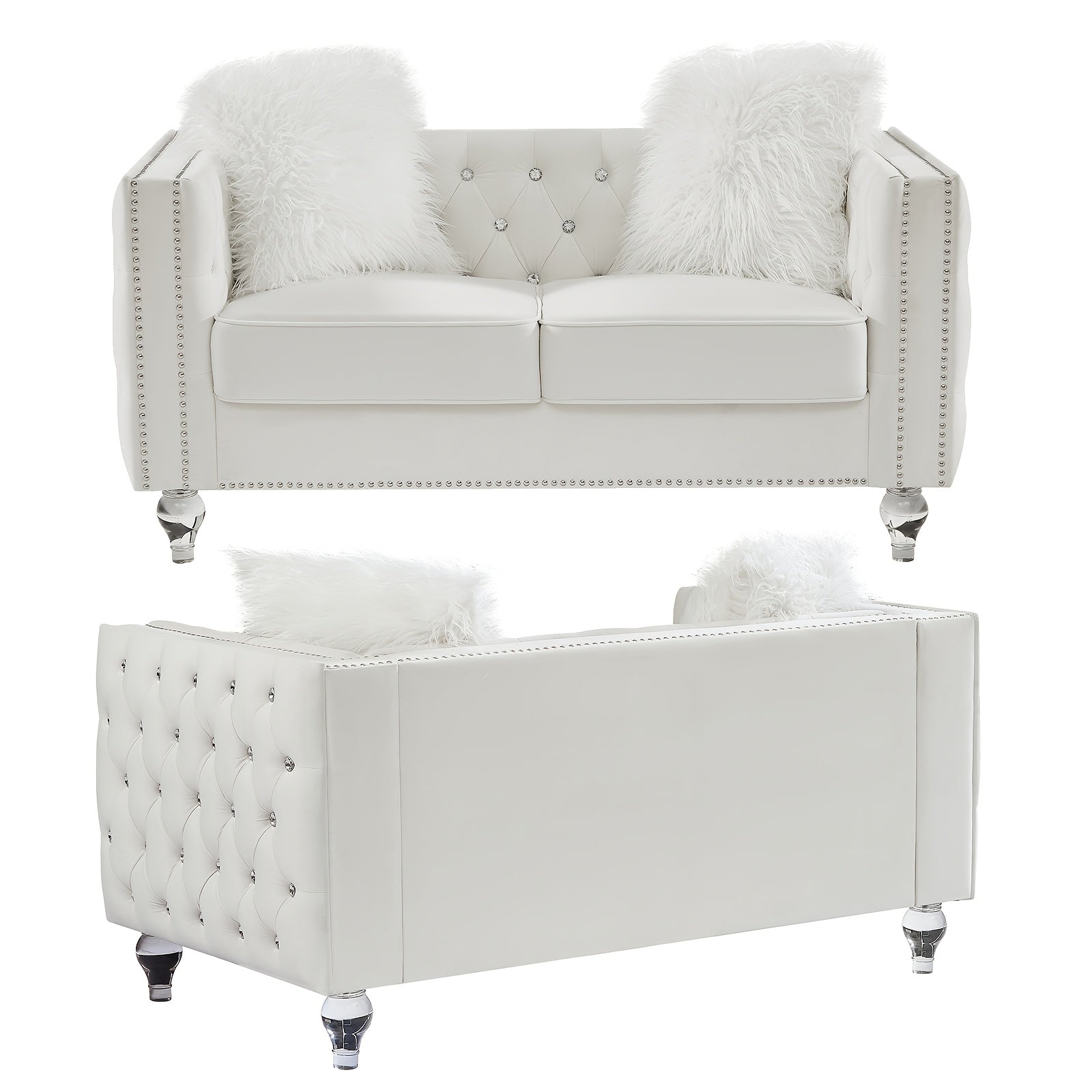 Velvet Loveseat Sofa 59 Inch Jeweled Buttons Tufted Loveseat with Acrylic Crystal Legs And 2 Pillows Modern Furniture for Living Room, Bedroom