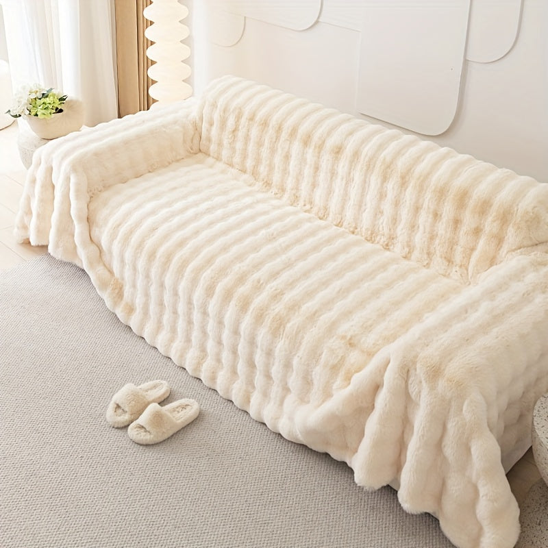 1pc Imitation Rabbit Fur Sofa Cover, Thickened Winter Plush Sofa Towel, Sofa Blanket, Anti Dirt And Pet Scratch Sofa Slide Cover, Furniture Protection Cover, Bedroom, Office, Living Room, Home Decoration Local Warehouse